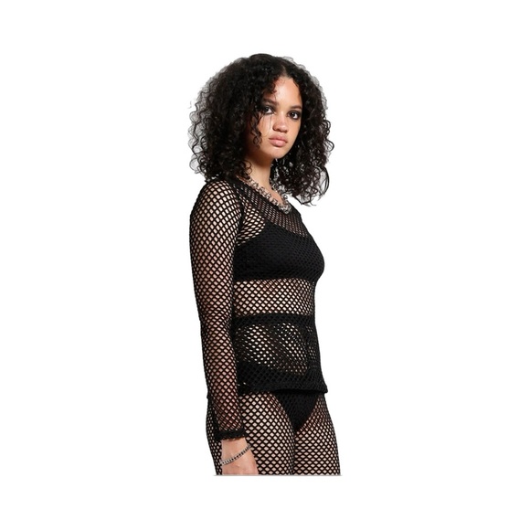 Tripp NYC Black Fishnet Long Sleeve Top Women - Picture 3 of 9